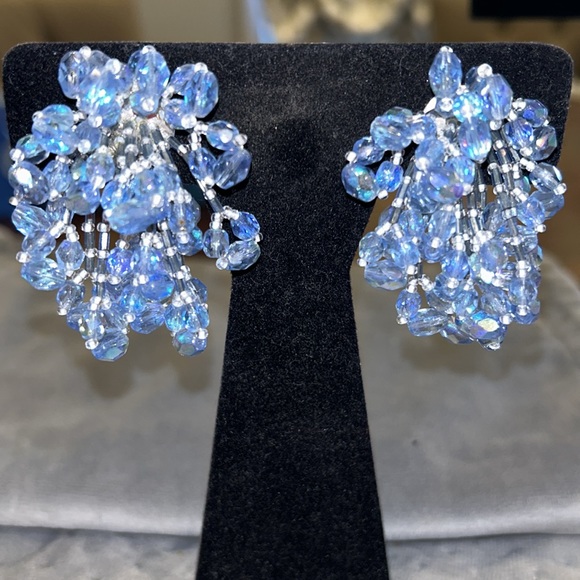 Light Blue Sapphire Swarovski Crystal Cluster Earrings-Boutique - Picture 3 of 8